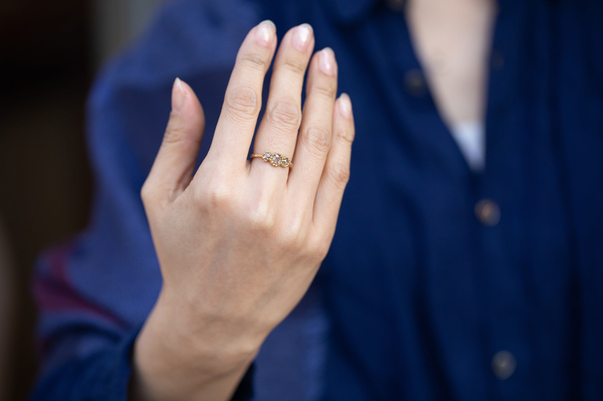 三つのローズカットダイヤのリング – ileava jewelry